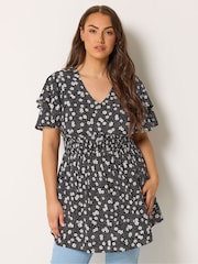 Yours Curve Black Flutter Sleeve Top - Image 1 of 5