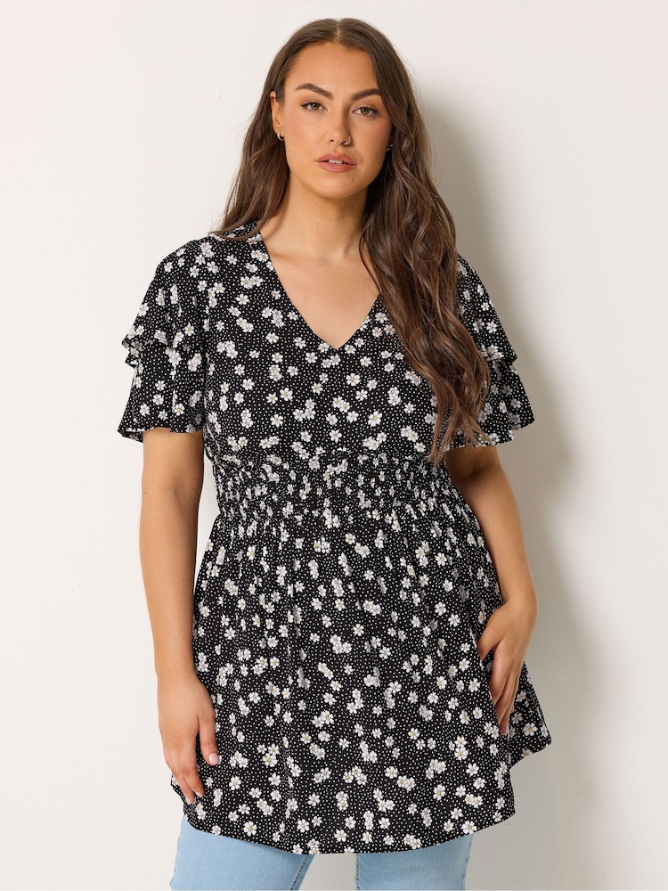 Yours Curve Black Flutter Sleeve Top - Image 1 of 5