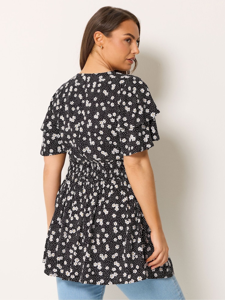 Yours Curve Black Flutter Sleeve Top - Image 2 of 5