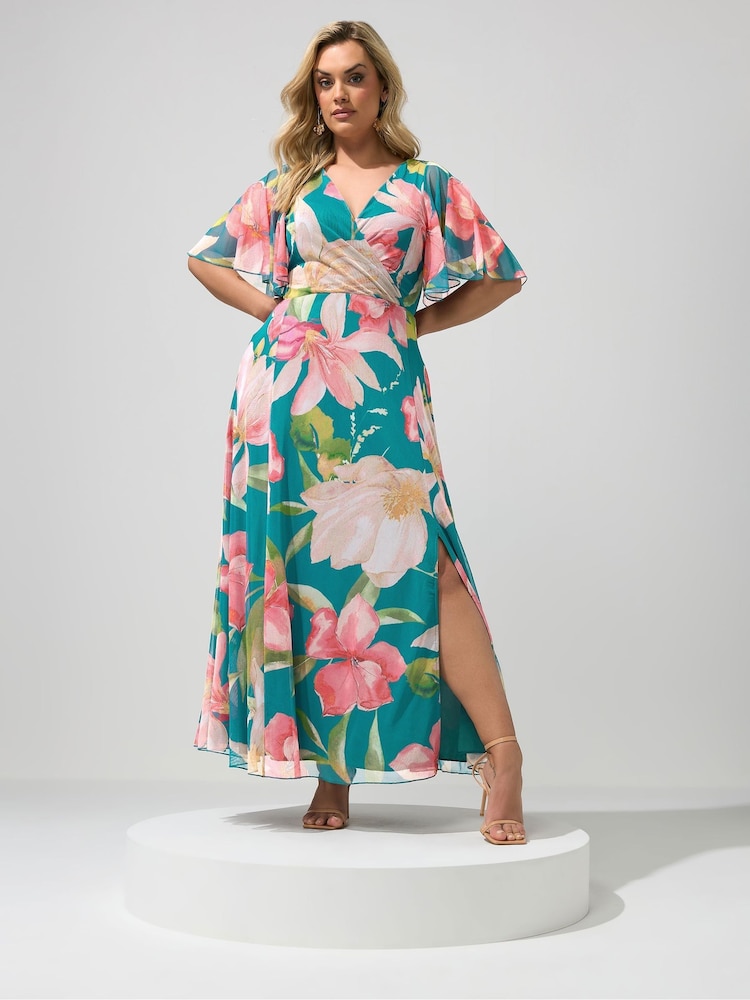 Yours Curve Green London Angel Sleeve Mesh Maxi Dress - Image 1 of 5 Yours Curve Green London Angel Sleeve Mesh Maxi Dress - Image 1 of 5