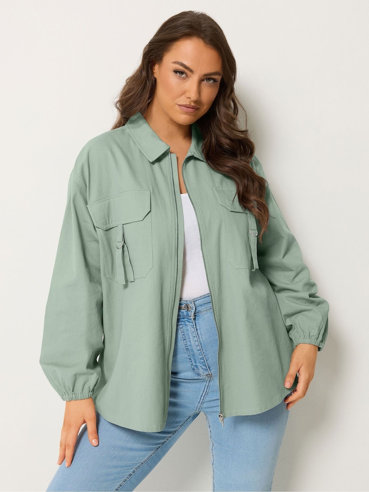 Yours Curve Green Utility Shacket - Image 2 of 6 Yours Curve Green Utility Shacket - Image 2 of 6