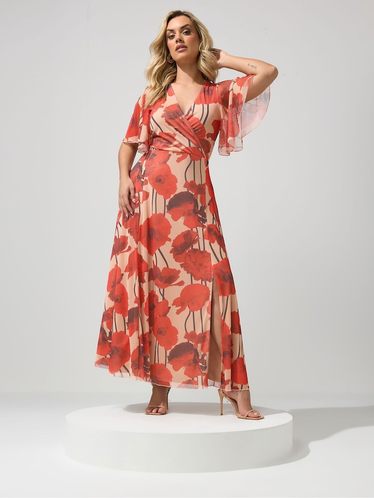Yours Curve Natural London Angel Sleeve Mesh Maxi Dress - Image 1 of 5
