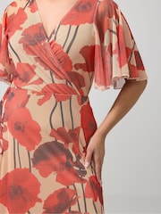 Yours Curve Natural London Angel Sleeve Mesh Maxi Dress - Image 4 of 5