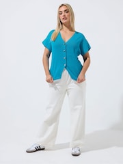 Yours Curve Blue Limited Double Button Knitted Top - Image 2 of 5