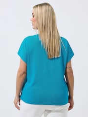 Yours Curve Blue Limited Double Button Knitted Top - Image 3 of 5