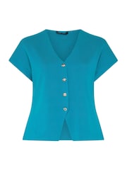 Yours Curve Blue Limited Double Button Knitted Top - Image 5 of 5