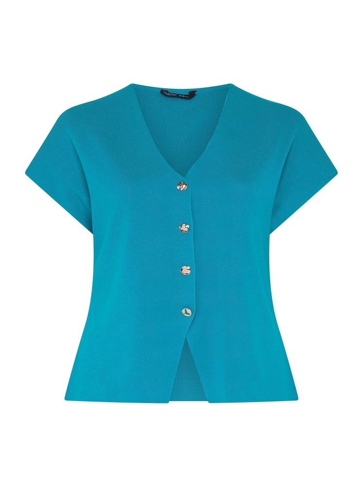 Yours Curve Blue Limited Double Button Knitted Top - Image 5 of 5