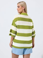 Yours Curve Green Limited Stripe Boxy Knitted Shirt - Image 3 of 5