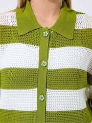 Yours Curve Green Limited Stripe Boxy Knitted Shirt - Image 4 of 5