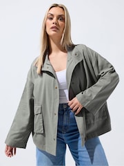 Yours Curve Grey Limited Washed Utility Jacket - Image 1 of 6