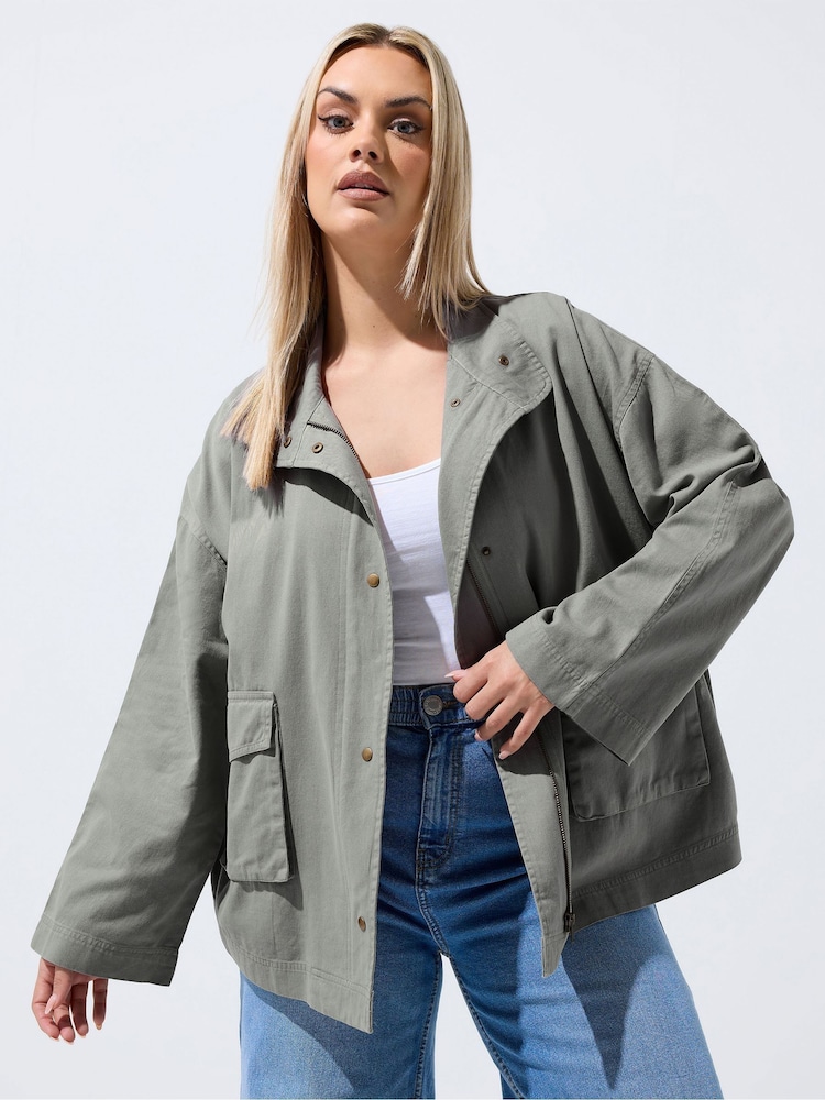 Yours Curve Grey Limited Washed Utility Jacket - Image 1 of 6