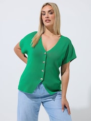 Yours Curve Green Limited Double Button Knitted Top - Image 1 of 5