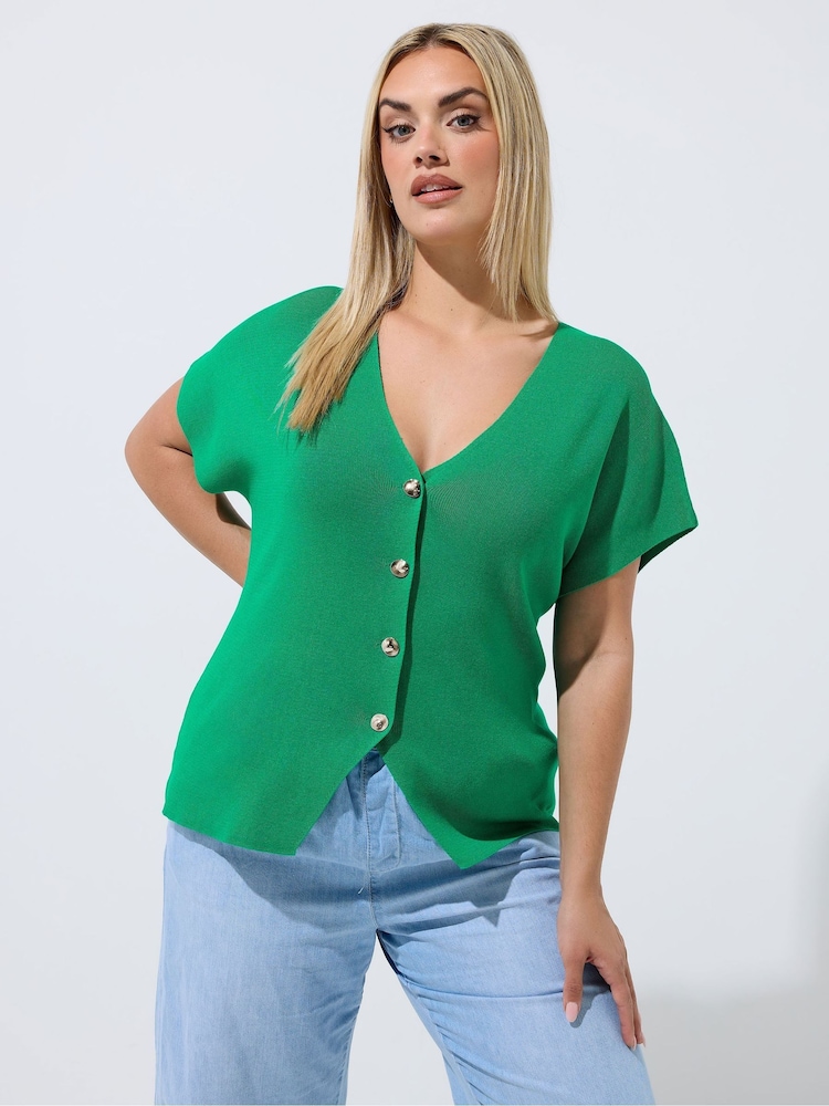 Yours Curve Green Limited Double Button Knitted Top - Image 1 of 5
