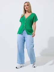 Yours Curve Green Limited Double Button Knitted Top - Image 2 of 5