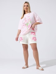Yours Curve White Limited Crochet Flower Shorts - Image 2 of 5