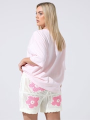 Yours Curve White Limited Crochet Flower Shorts - Image 3 of 5