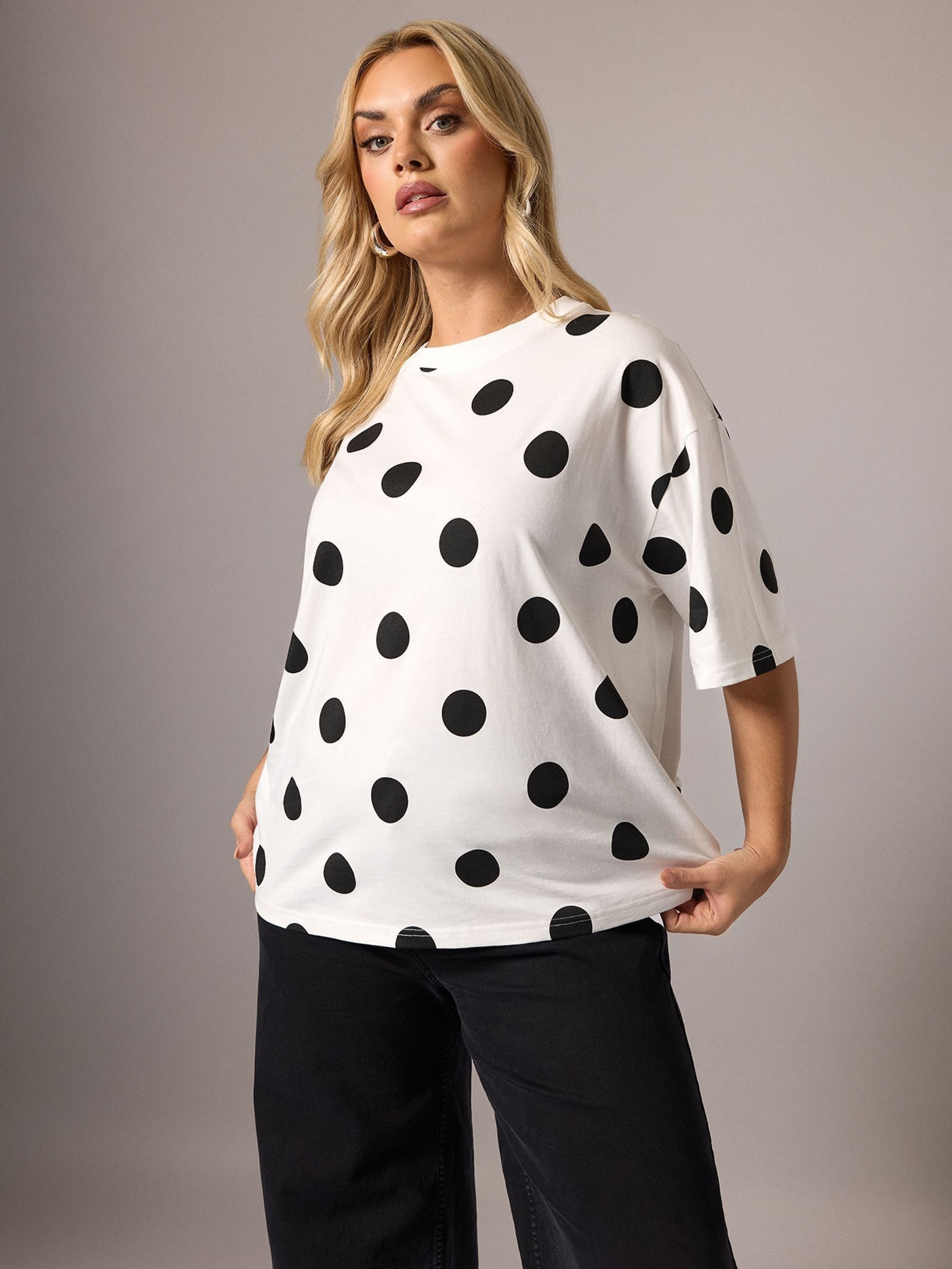Yours Curve Women's White Limited Polka Dot T-Shirt