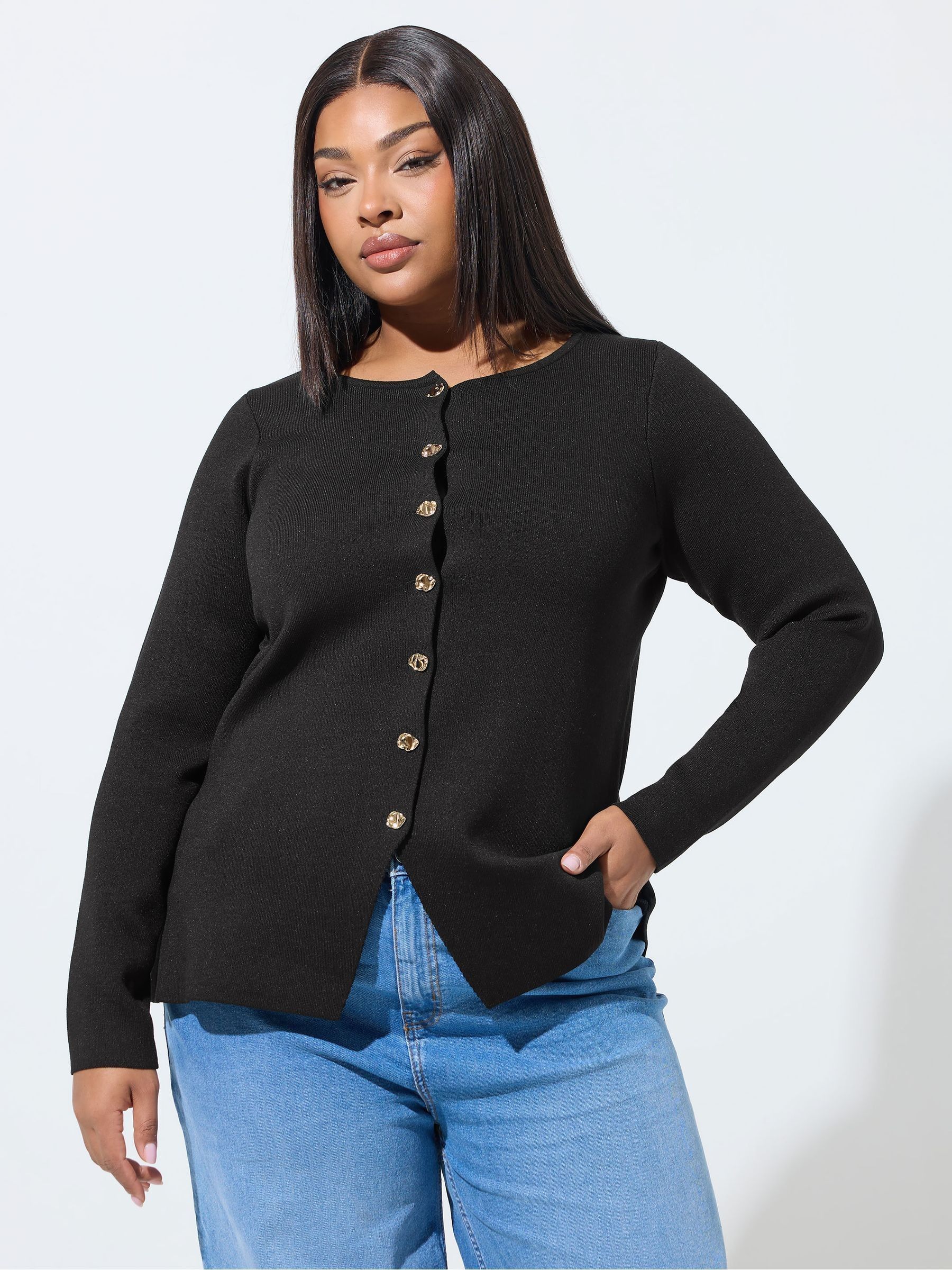 Yours Curve Women's Black Limited Long Sleeve Knitted Top