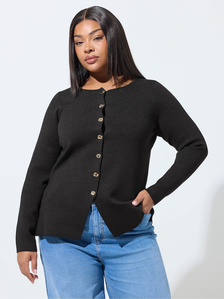Yours Curve Black Limited Long Sleeve Knitted Top - Image 1 of 4