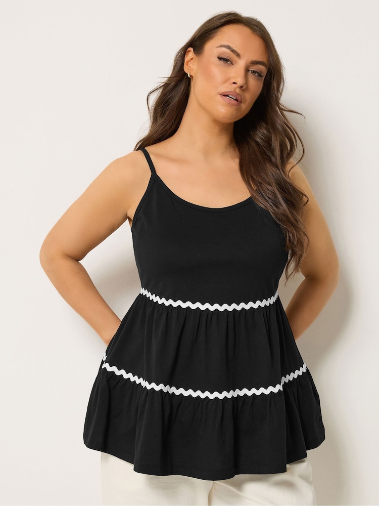 Yours Curve Black Ric Rac Strappy Tiered Vest - Image 1 of 4