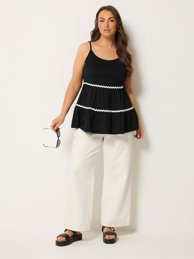 Yours Curve Black Ric Rac Strappy Tiered Vest - Image 2 of 4