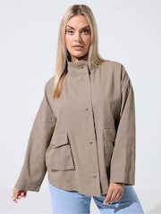 Yours Curve Brown Limited Washed Utility Jacket - Image 1 of 6