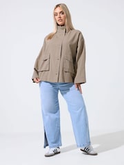 Yours Curve Brown Limited Washed Utility Jacket - Image 2 of 6
