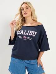 Yours Curve Blue Off The Shoulder T-Shirt - Image 1 of 5