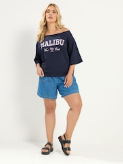 Yours Curve Blue Off The Shoulder T-Shirt - Image 2 of 5