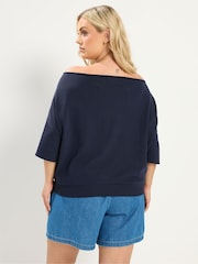Yours Curve Blue Off The Shoulder T-Shirt - Image 3 of 5