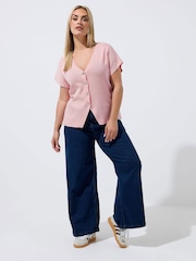 Yours Curve Pink Limited Double Button Knitted Top - Image 2 of 5