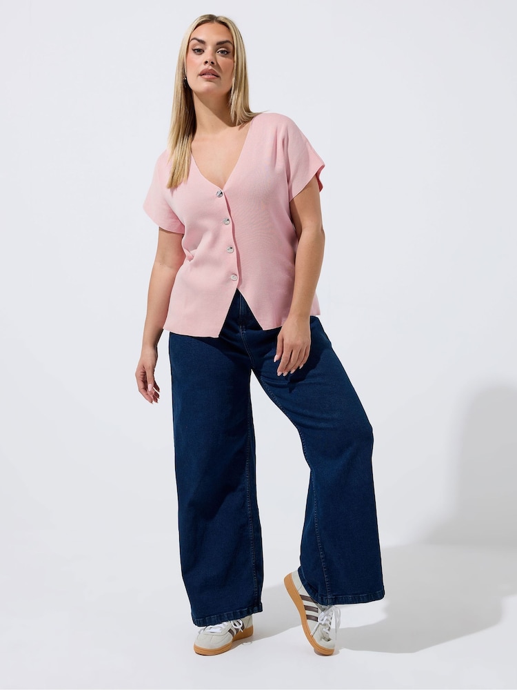 Yours Curve Pink Limited Double Button Knitted Top - Image 2 of 5