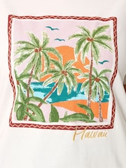 Yours Curve Cream Embroidered Placement Print T-Shirt - Image 4 of 4