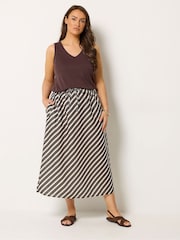 بني - Yours Curve Linen Look Stripe Skirt - Image 2 of 5