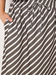 بني - Yours Curve Linen Look Stripe Skirt - Image 4 of 5