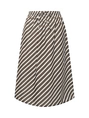 بني - Yours Curve Linen Look Stripe Skirt - Image 5 of 5
