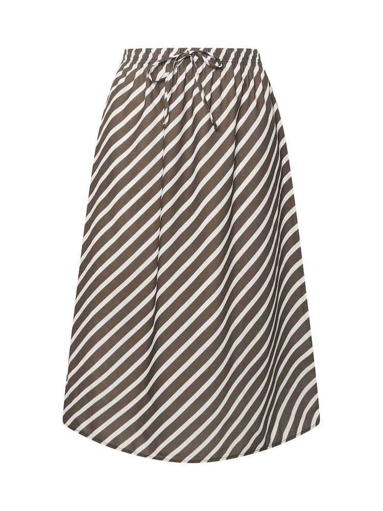 بني - Yours Curve Linen Look Stripe Skirt - Image 5 of 5 بني - Yours Curve Linen Look Stripe Skirt - Image 5 of 5