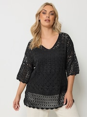 Yours Curve Black Crochet Tunic - Image 1 of 4