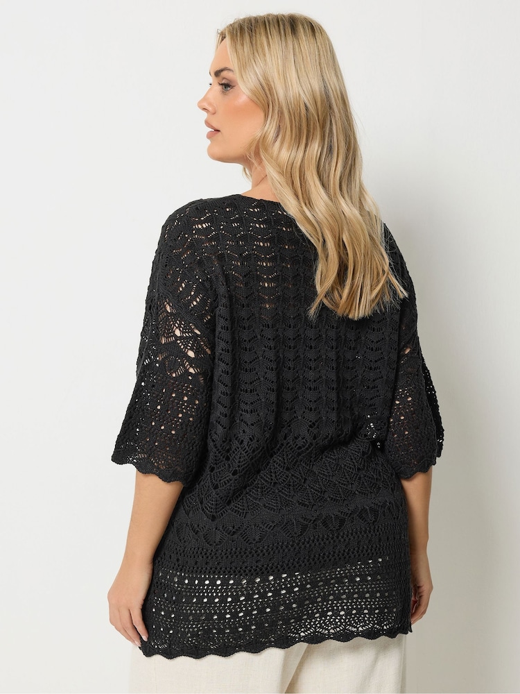 Yours Curve Black Crochet Tunic - Image 2 of 4