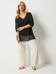 Yours Curve Black Crochet Tunic - Image 3 of 4
