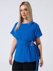 Yours Curve Blue Limited Belt Buckle Waist Top - Image 1 of 5