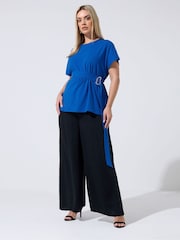 Yours Curve Blue Limited Belt Buckle Waist Top - Image 3 of 5