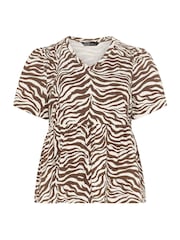 Yours Curve Brown Limited Zebra V-Neck Peplum Top - Image 5 of 5
