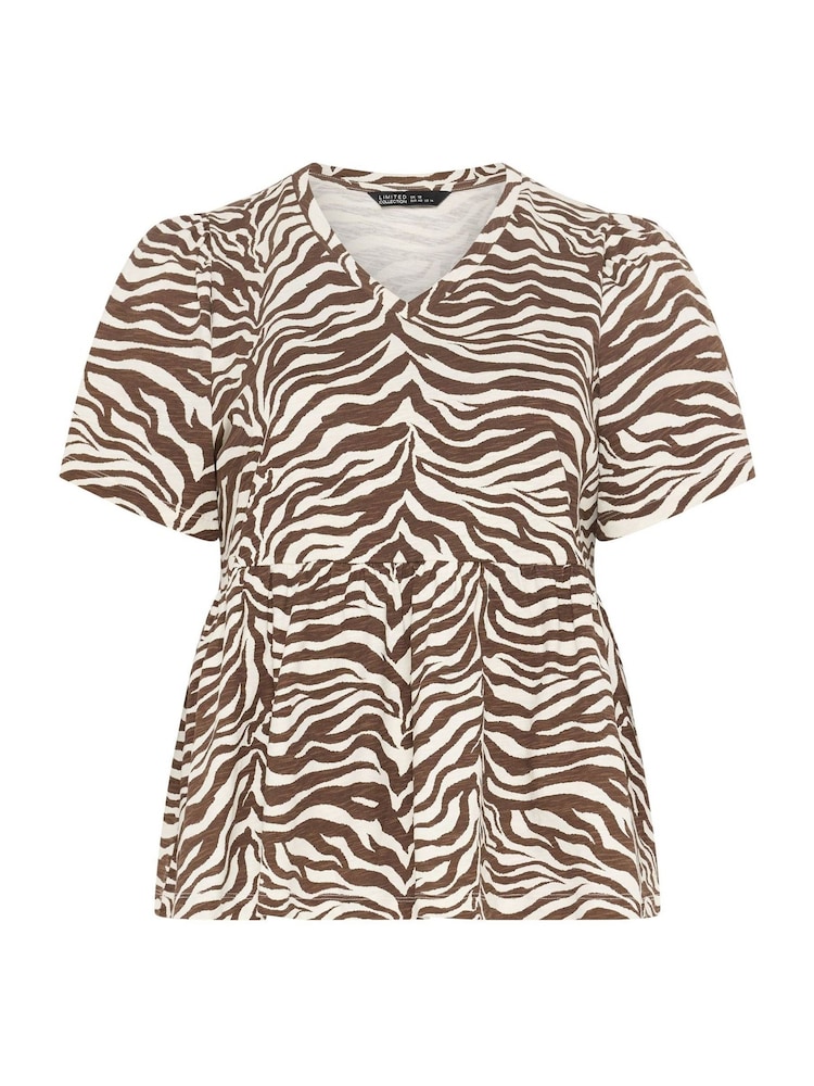 Yours Curve Brown Limited Zebra V-Neck Peplum Top - Image 5 of 5