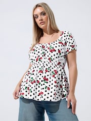 Yours Curve Limited Polka Dot Cherry Bardot Blouse - Bild 1 von 5