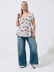 Yours Curve Limited Polka Dot Cherry Bardot Blouse - Bild 2 von 5