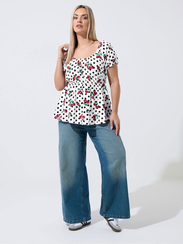 Yours Curve Limited Polka Dot Cherry Bardot Blouse - Bild 2 von 5