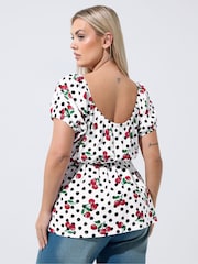 Yours Curve Limited Polka Dot Cherry Bardot Blouse - Bild 3 von 5