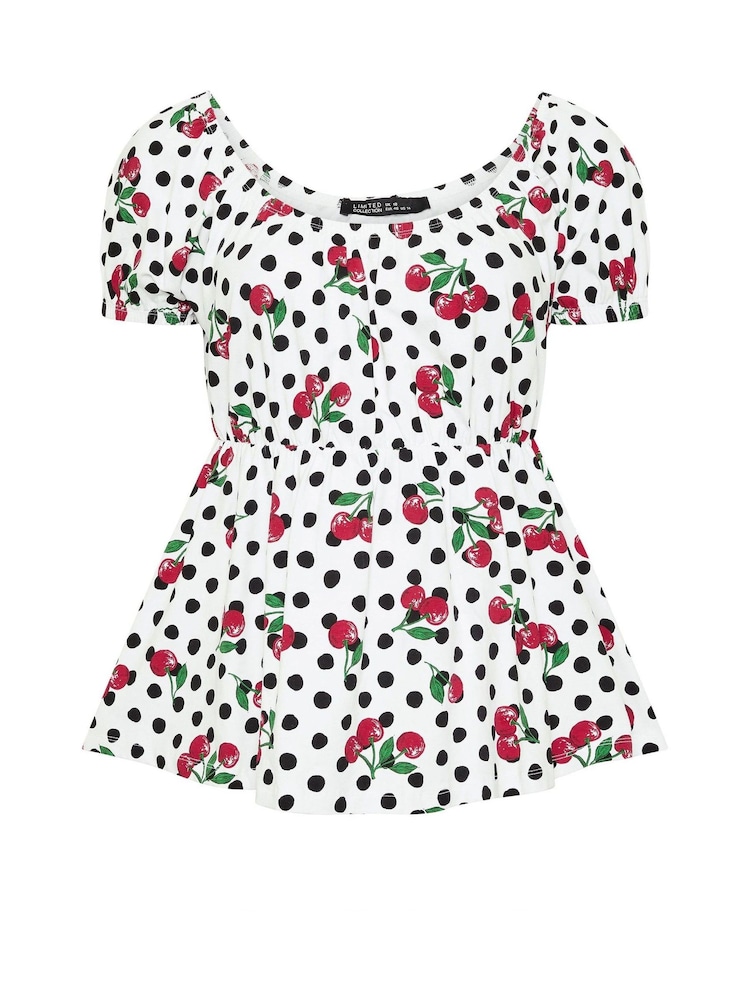 Yours Curve Limited Polka Dot Cherry Bardot Blouse - Bild 5 von 5