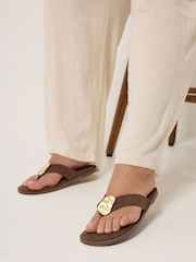 Yours Curve Brown EEE Extra-Wide Fit Hammered Disk Sandals - Image 1 of 5